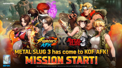 The King of Fighters AFK x METAL SLUG 3 collaboration featuring Marco Rossi, Eri Kasamoto, and Fio Germi